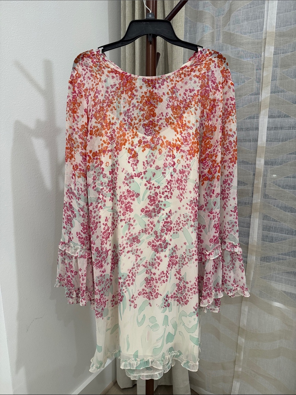 Max Studio Pink and Orange Floral Midi Dress